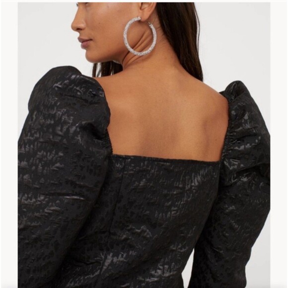 Women's H&M Puff Sleeve Jacquard Top XS Black - Picture 2 of 9